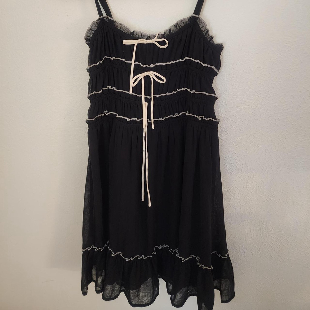 Thirty Thirty LA mini babydoll dress with cream colored tie details S